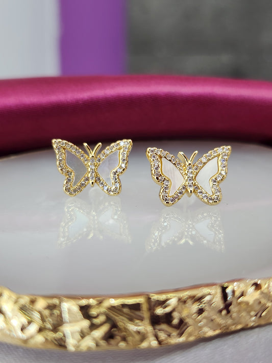 Aretes #1A mariposa madre perla zirconia