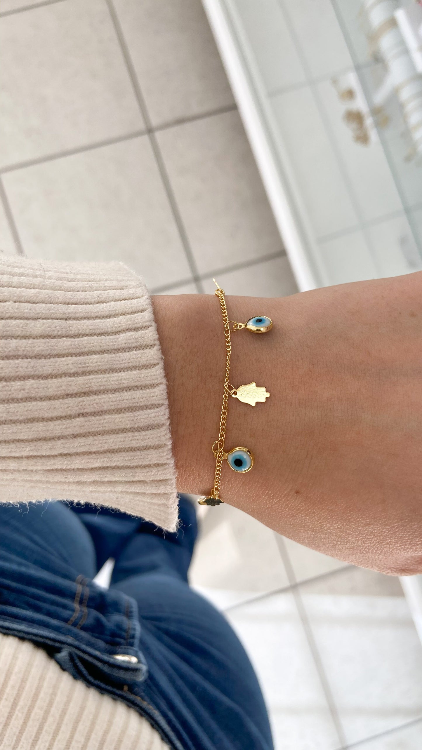Pulsera ojos blancos mano Fatima #M1