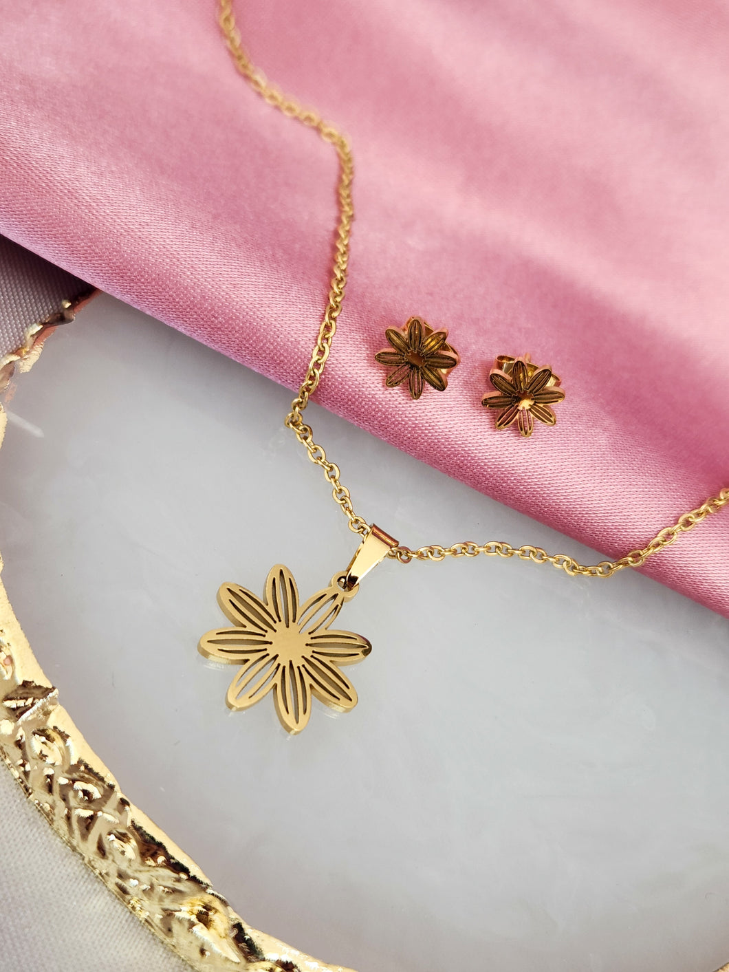 Collar y aretes flor rayas #10