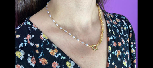 Collar herraduras chica y perlas ovaladas con conector #M19