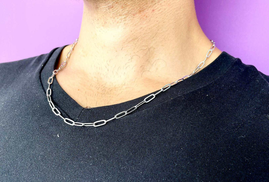 Collar Caballero eslabones delgados plateados