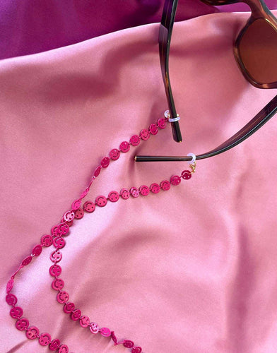 Cadena para lentes/cubrebocas caritas felices rosa fuerte
