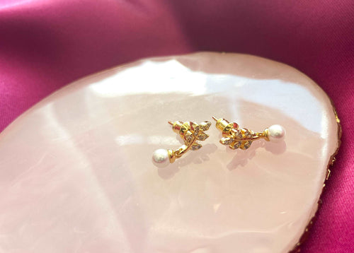 Aretes #60 hojas con Perla zirconia