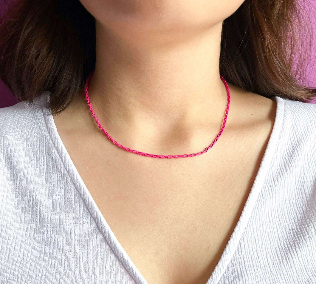 Choker eslabones cuadrados rosa