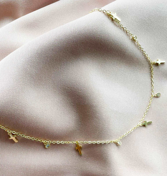 Choker Cruz zirconia colgante