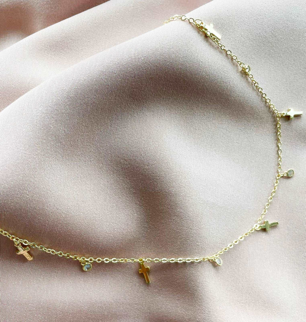 Choker Cruz zirconia colgante