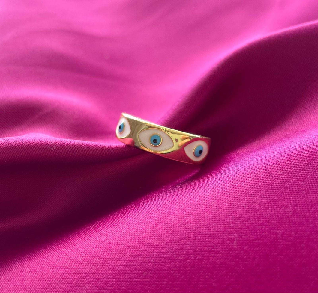 Anillo #95 ojos blancos ajustable