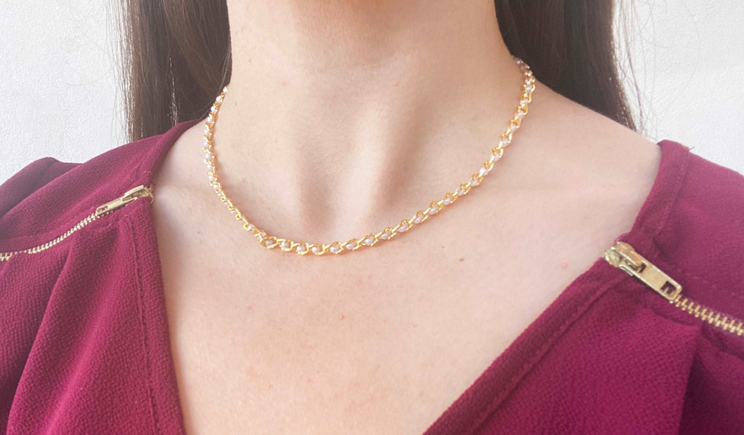 Choker eslabones chicos con perla