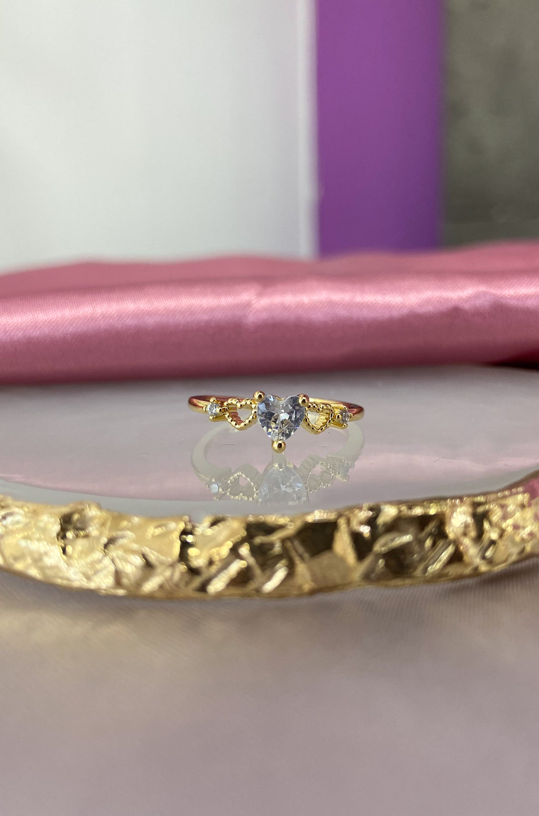 Anillo corazon zirconia con corazones huecos #114C