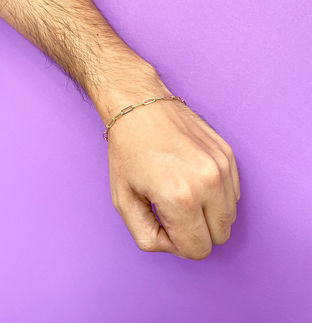 Pulsera eslabones delgados dorados caballero