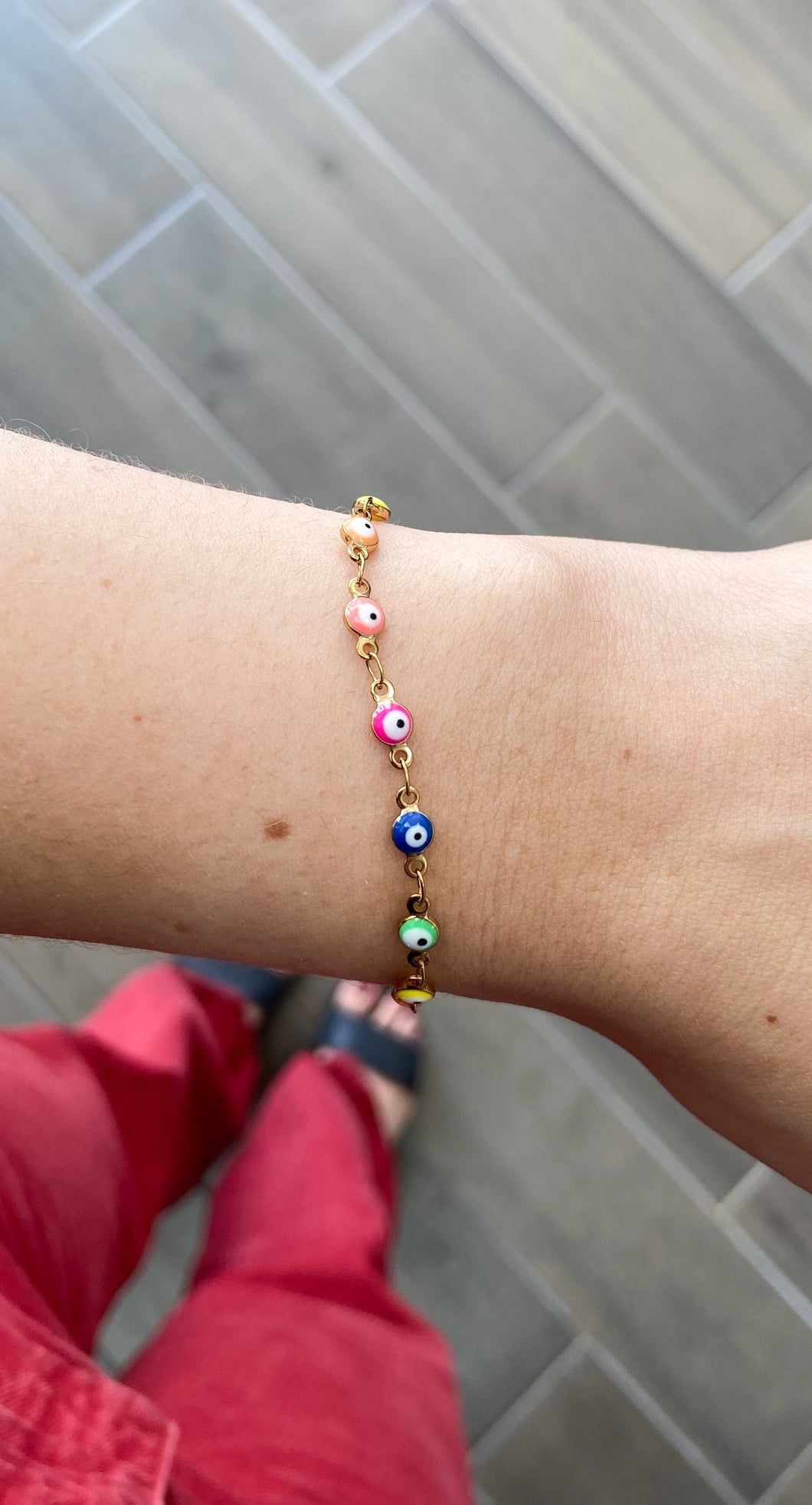 Pulsera ojos colores dorada acero chico #36