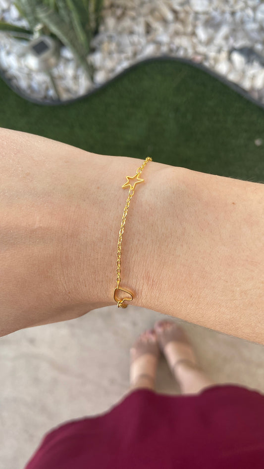 Pulsera estrella y corazon hueco #M3