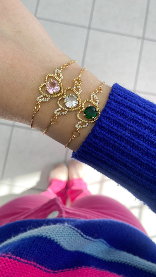 Pulsera corazon alas zirconia #S