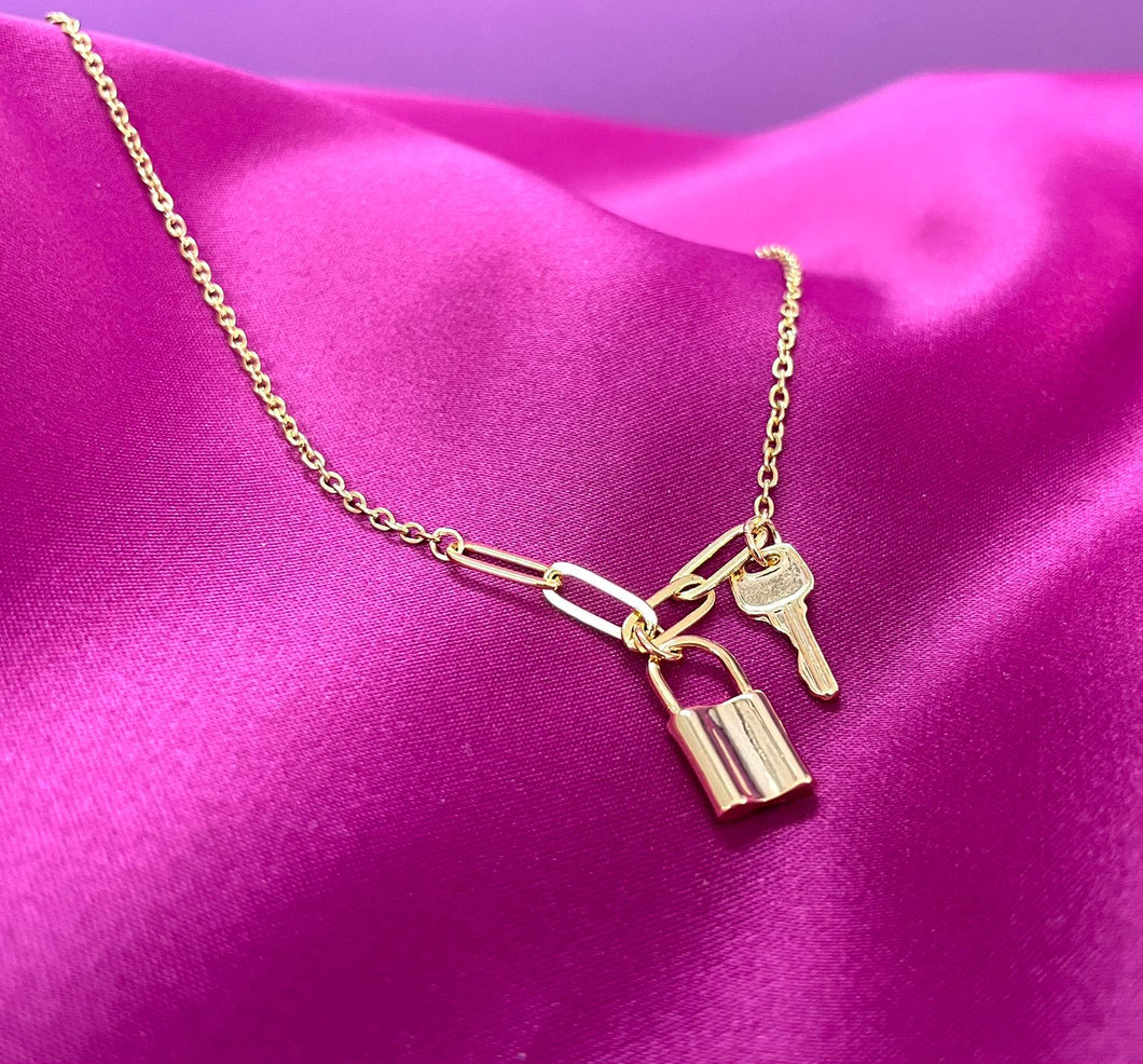 Collar eslabon delgado candado llave #i18