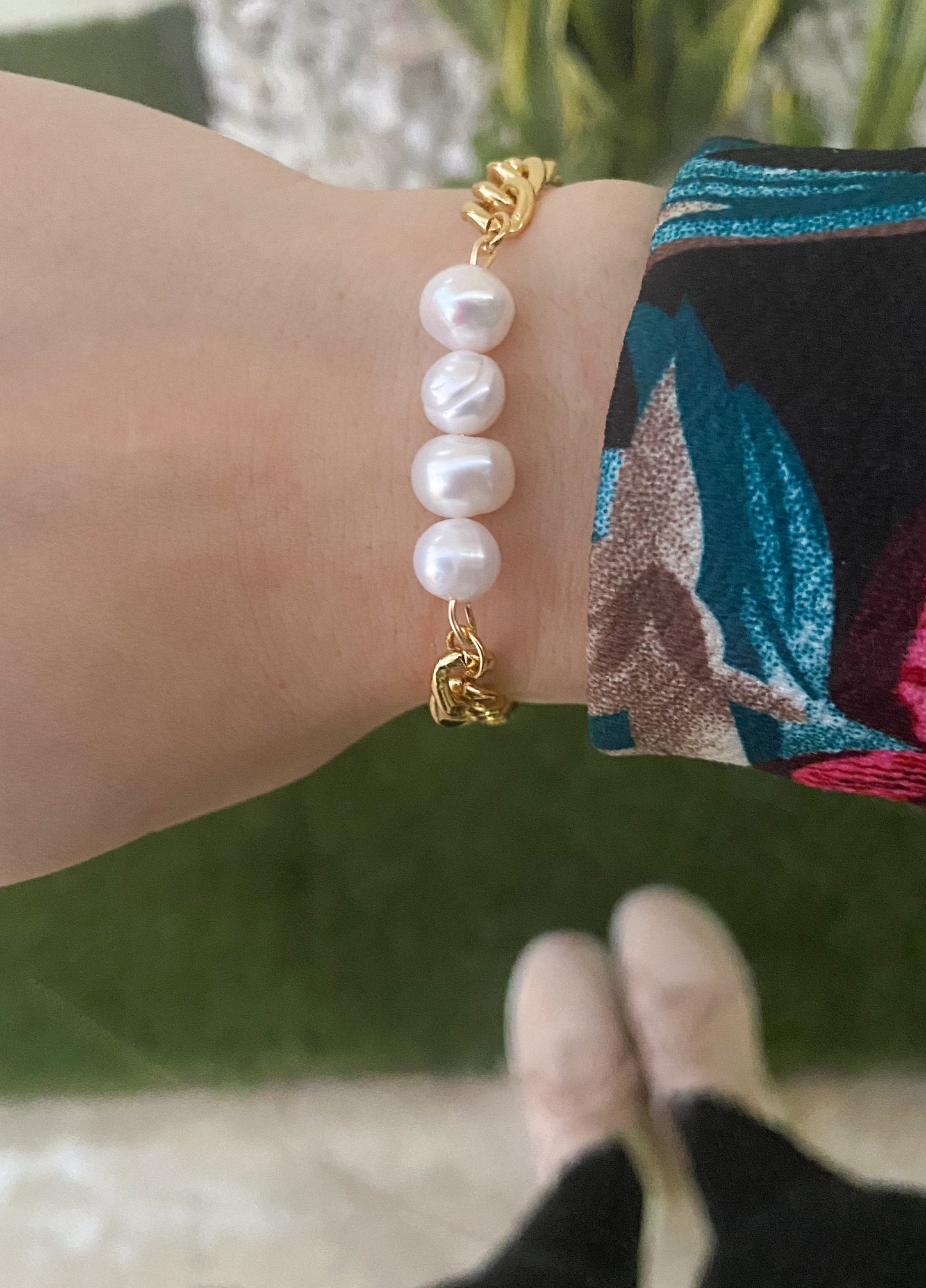 Pulsera Cadena gruesa con Perlas