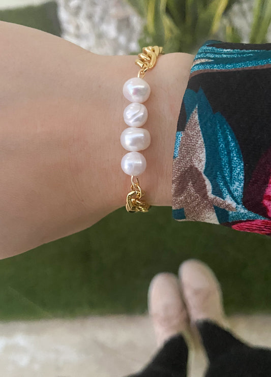 Pulsera Cadena gruesa con Perlas