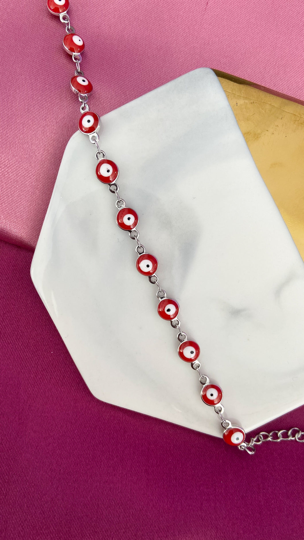 Pulsera acero ojos rojos plateada #37