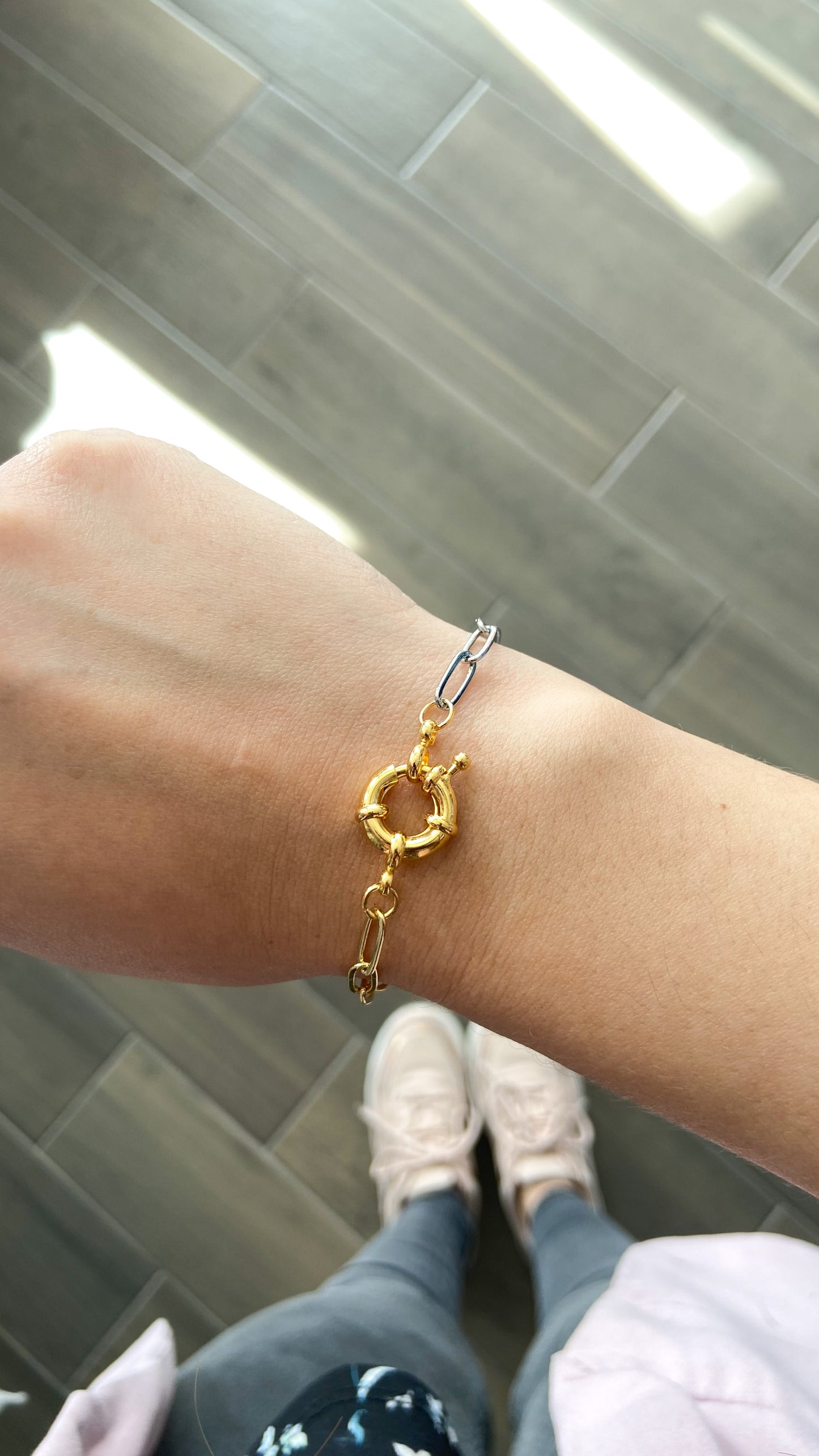 Pulsera conector eslabones delgado Plata dorado #M19