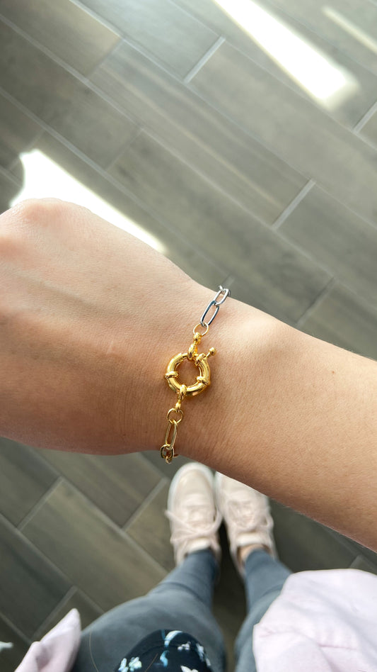 Pulsera conector eslabones delgado Plata dorado #M19