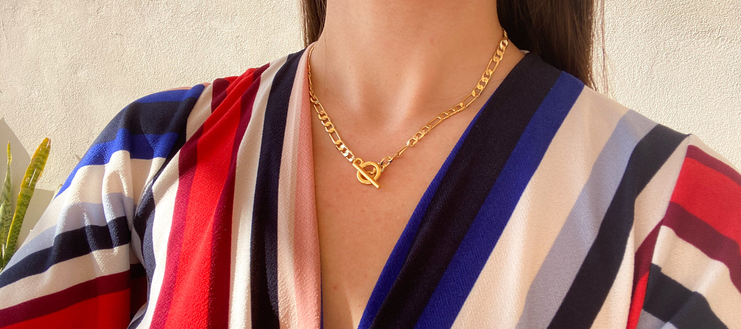 Collar eslabones gruesos circulo y palito #M19