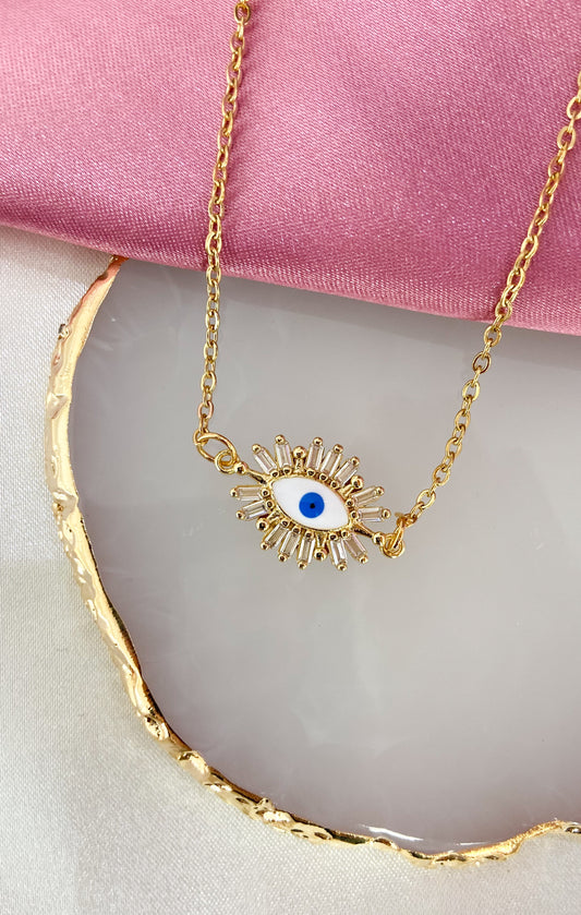 Collar ojo blanco con azul zirconia #F