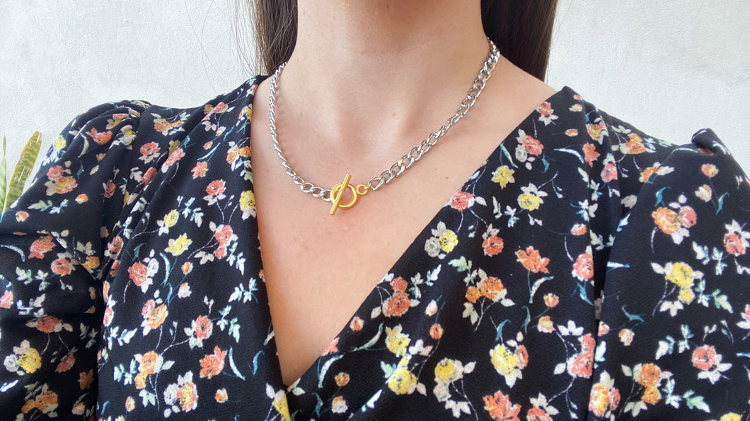 Collar circulo palito eslabones Plata
