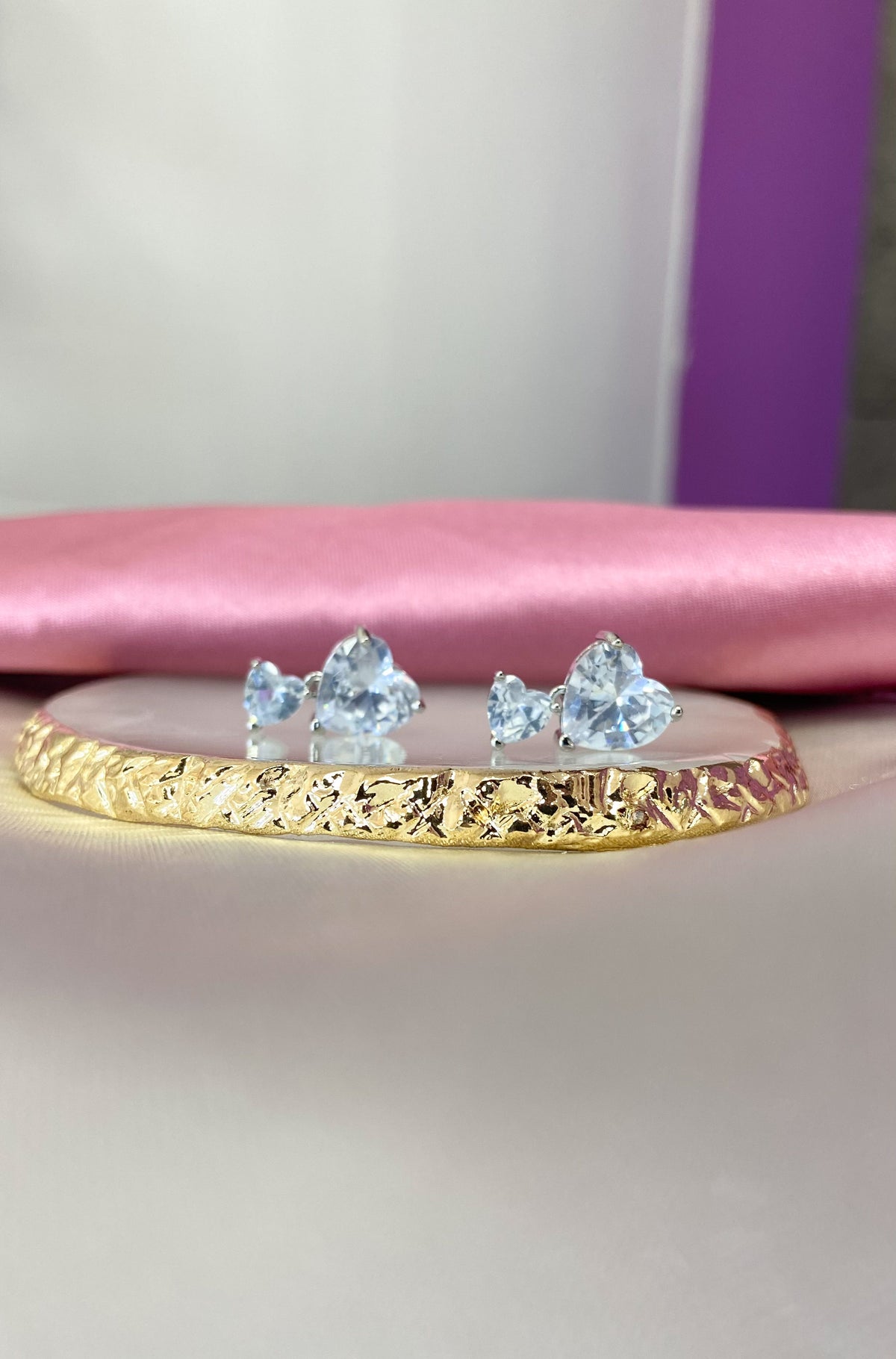 Aretes corazones 2 medidas cristal plateado #158C