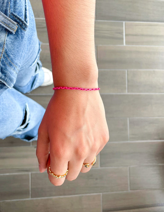 Pulsera eslabones cuadrados rosa #M8.2