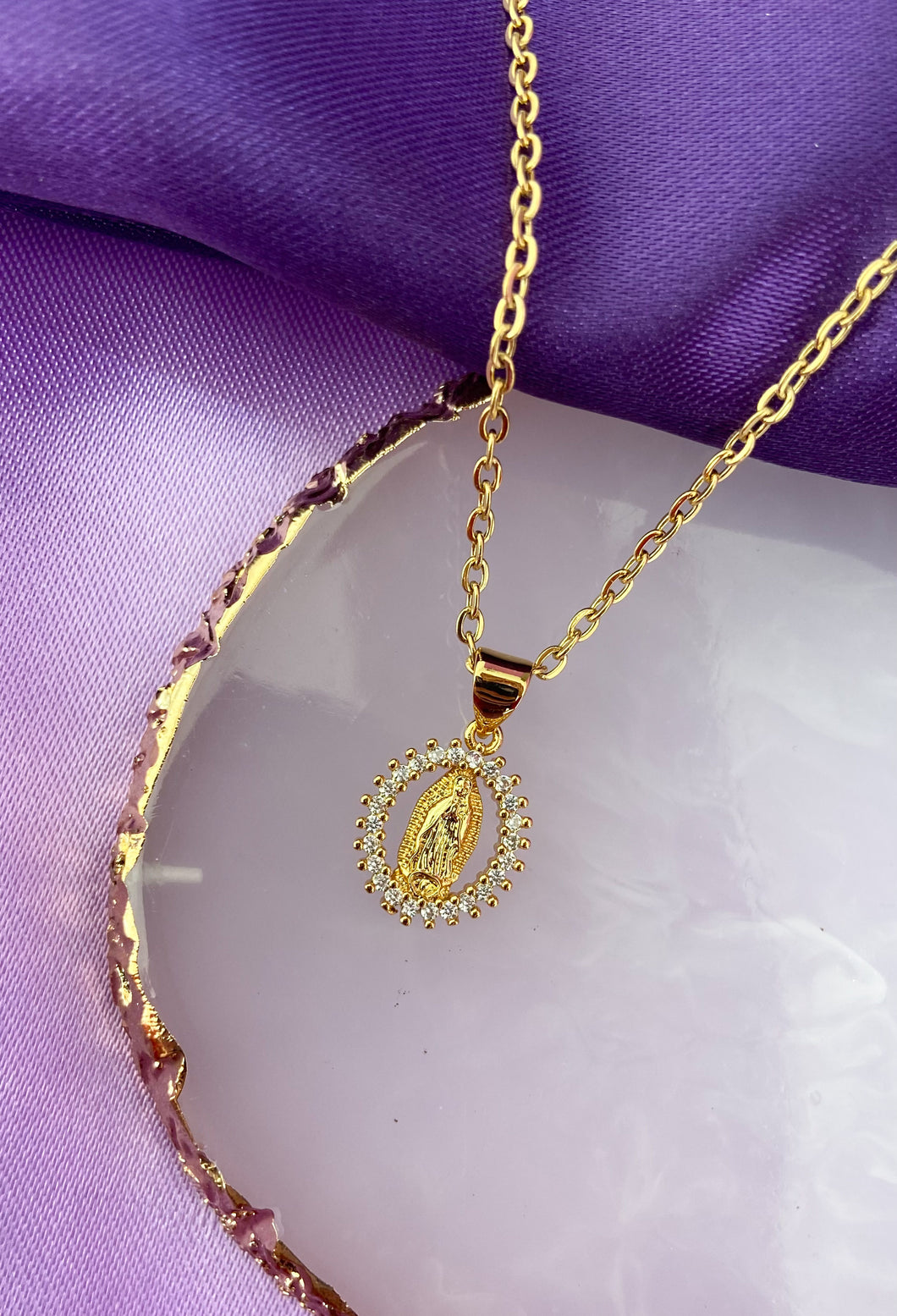 Collar virgencita zirconia cristal #40