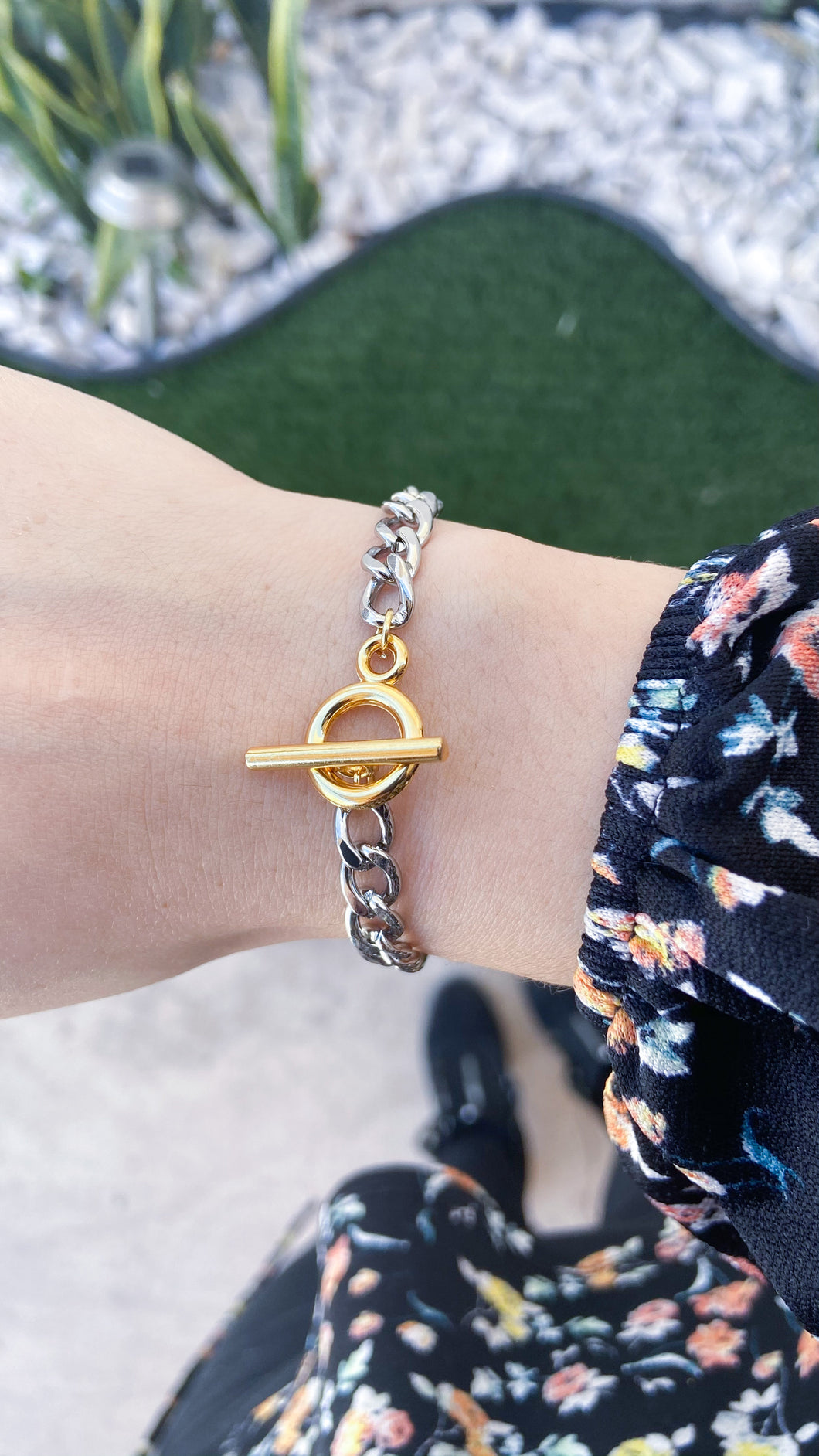 Pulsera circulo y palito eslabones Plata