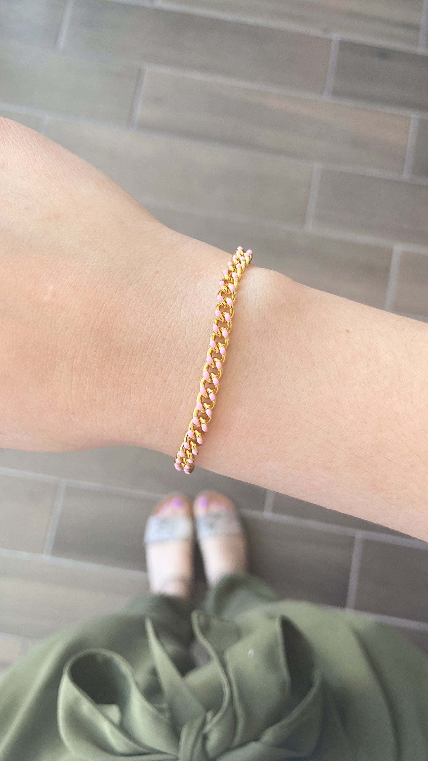 Pulsera eslabones chicos rosa #M8.2