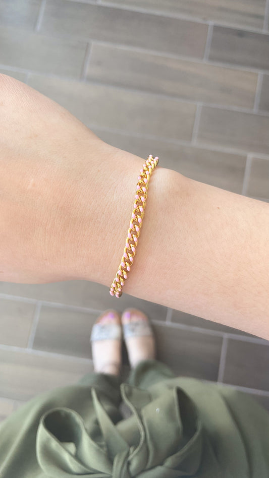 Pulsera eslabones chicos rosa #M8.2