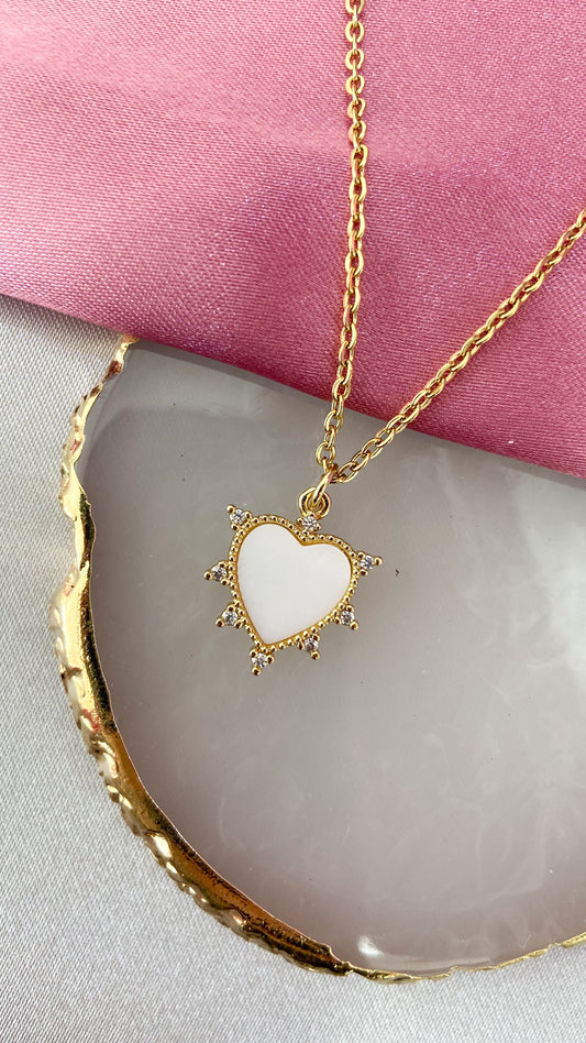 Collar corazon picos zirconia madre Perla #JJ
