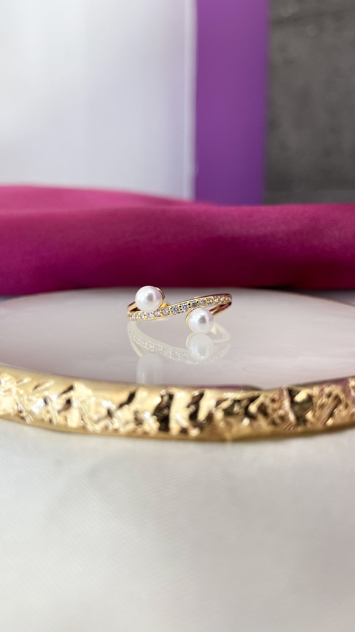 Anillo doble perla diagonal Zirconia #29