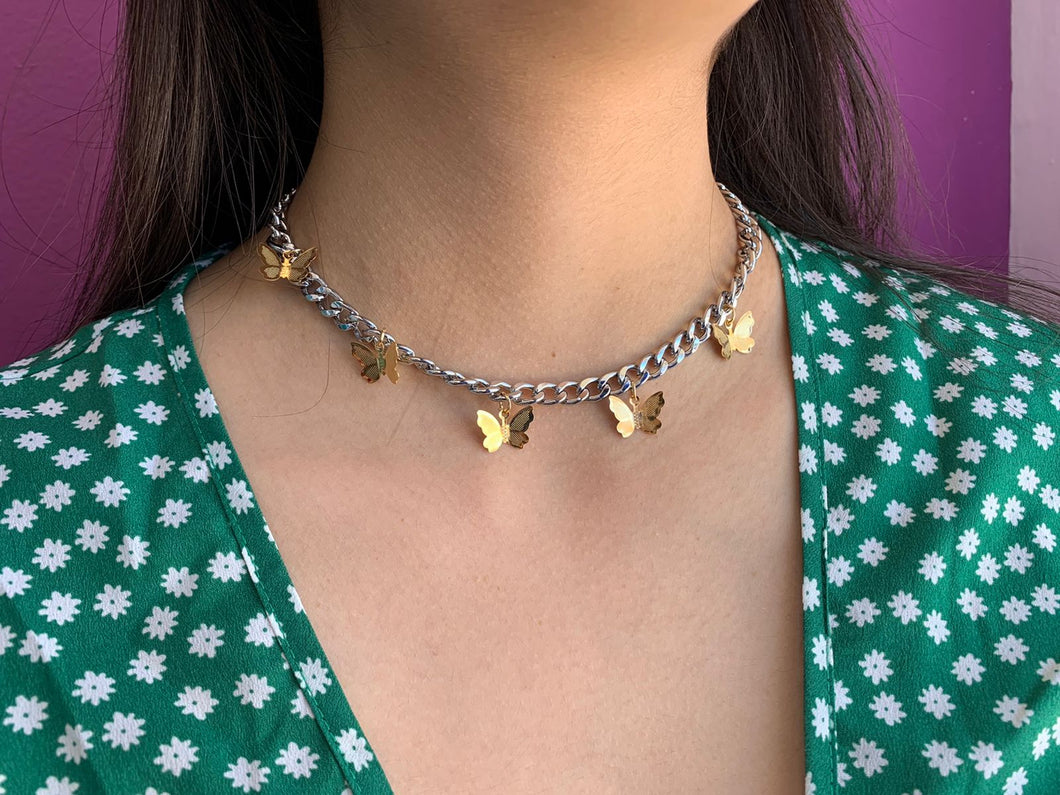 Collar eslabones Plata 5 mariposas