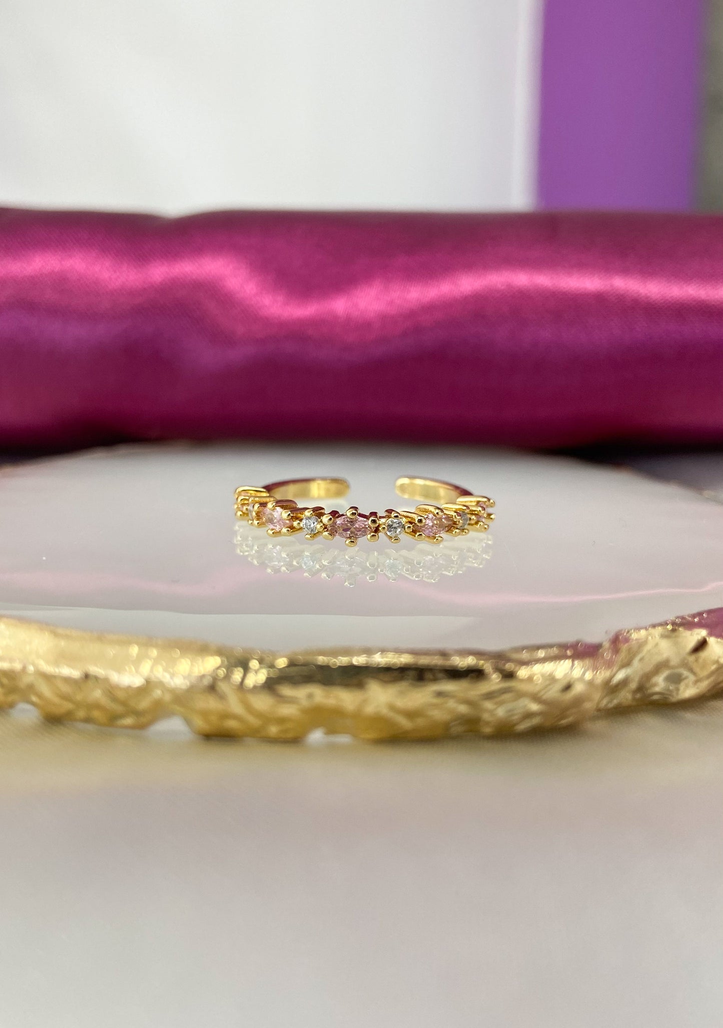 Anillo linea cristal con rosa #118