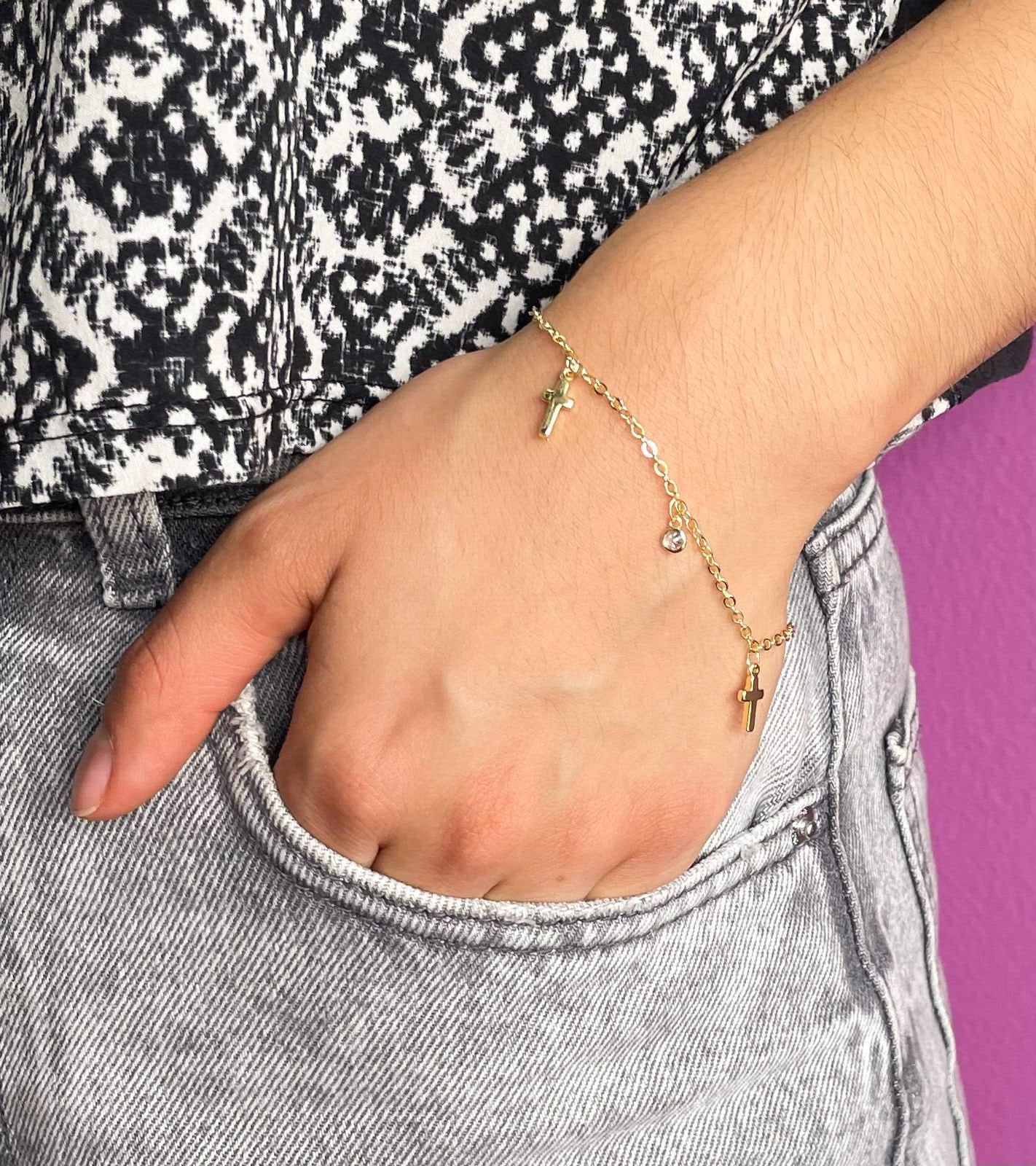Pulsera Cruz Zirconia Colgante #M18