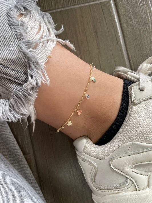 Tobillera zirconia corazon #M6.1