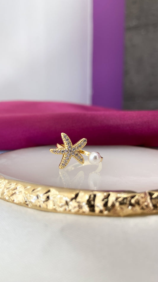 Anillo Estrella de Mar Perla Zirconia #64B