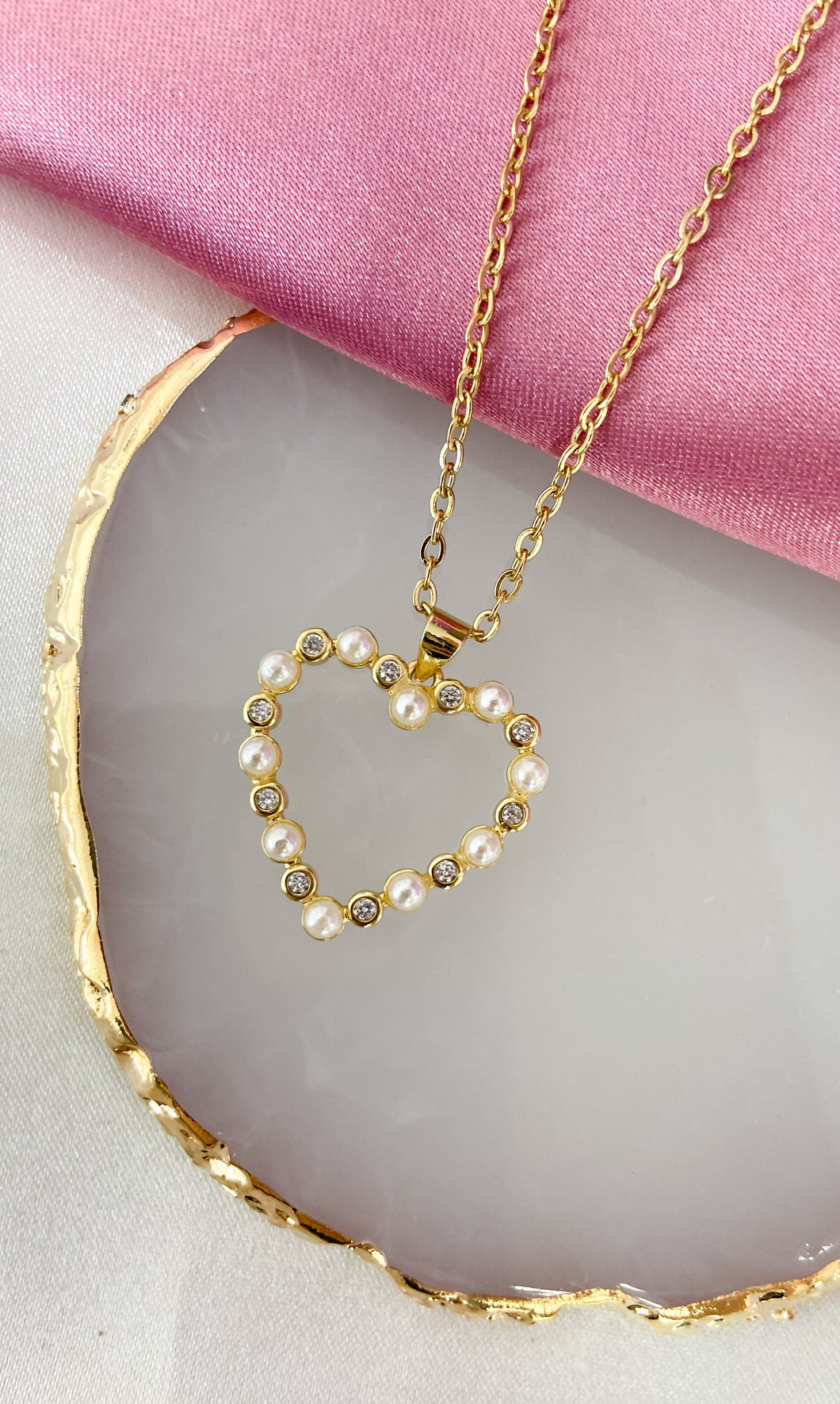 Collar corazon Perlas zirconia #F24