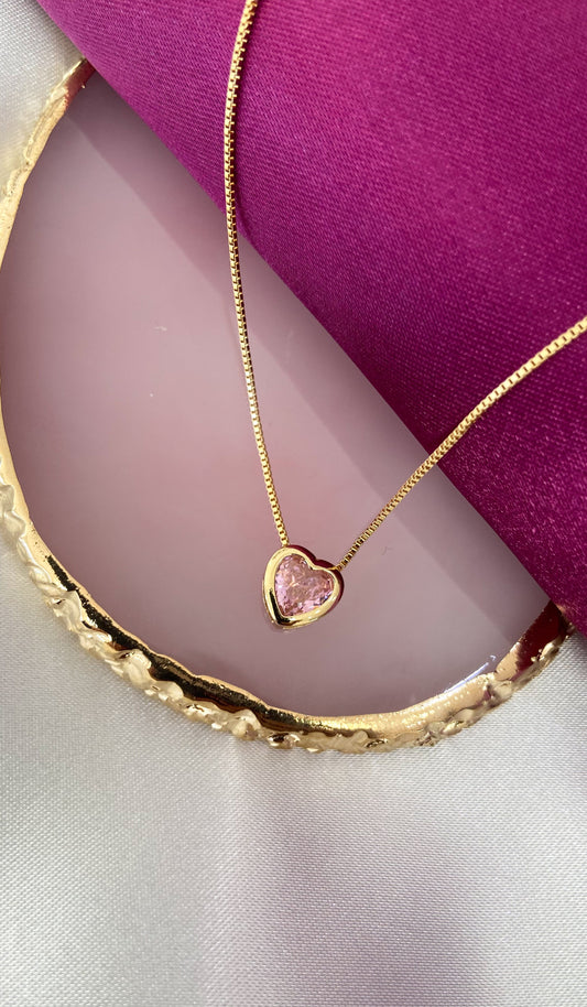 Collar corazon rosa zirconia #DD