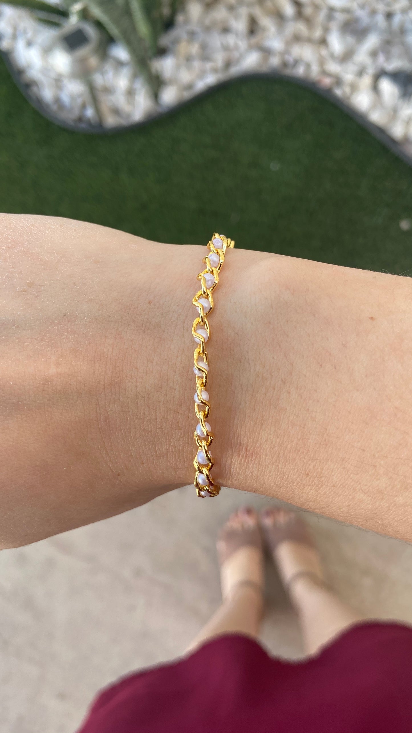 Pulsera eslabones chicos con Perlas #M11