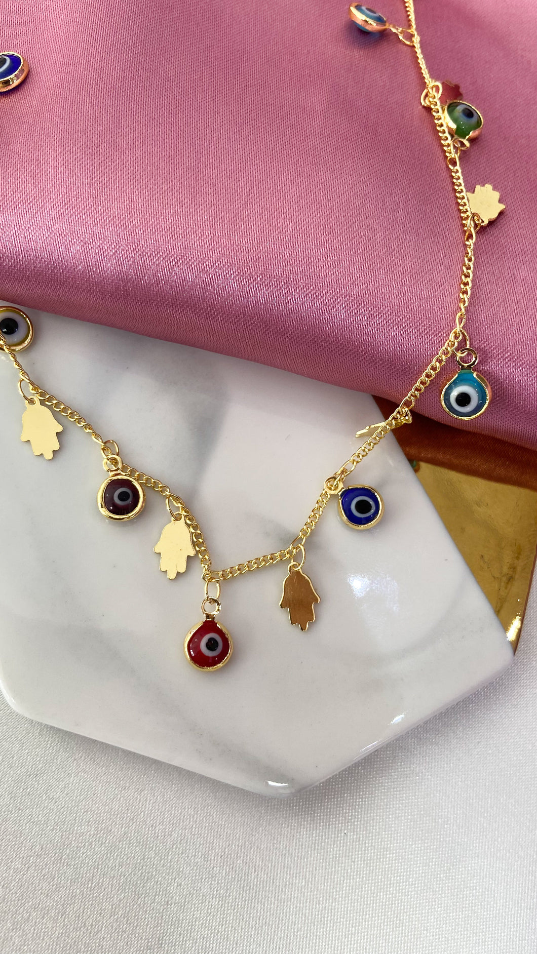 Tobillera mano fatima ojos colores