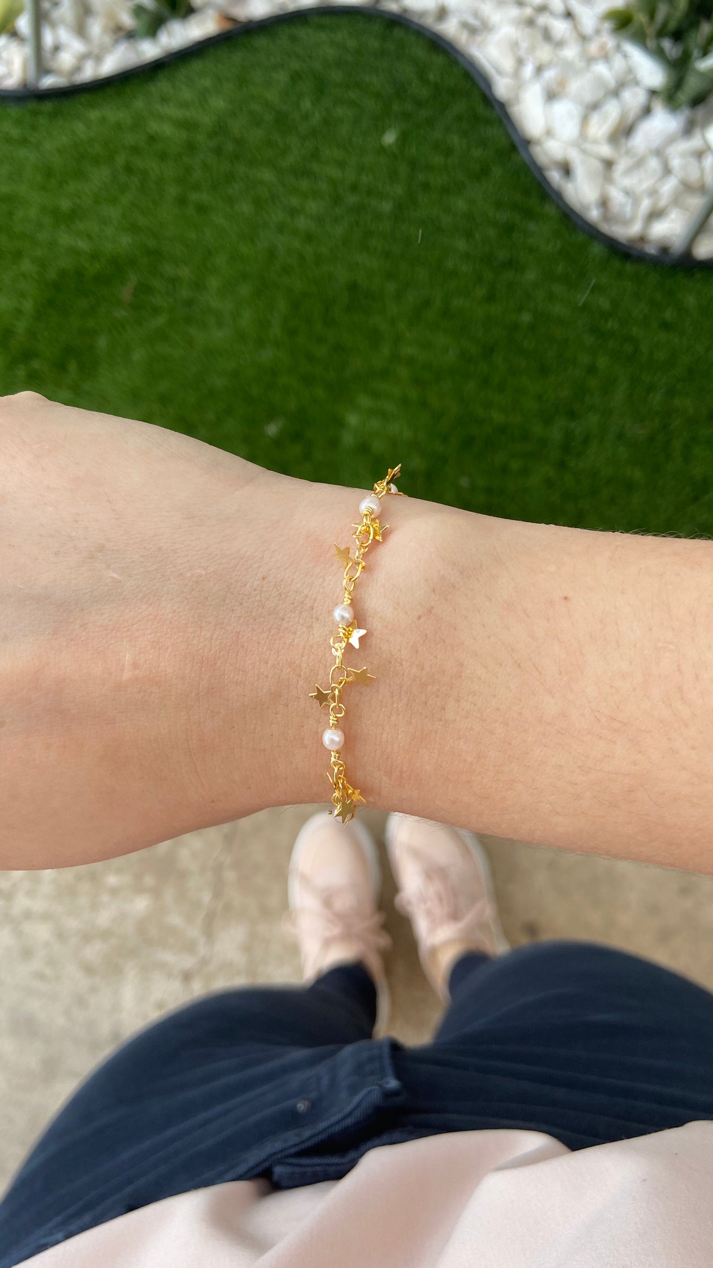Pulsera estrellas colgante y Perlas mini #M3