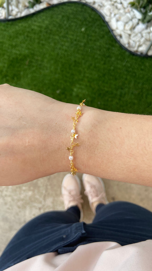 Pulsera estrellas colgante y Perlas mini #M3