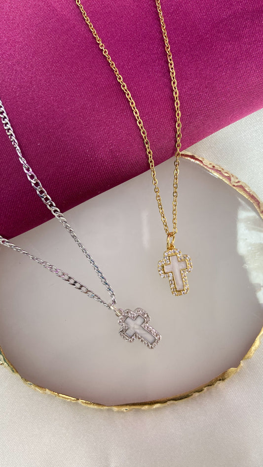 Collar cruz madre Perla zirconia #T