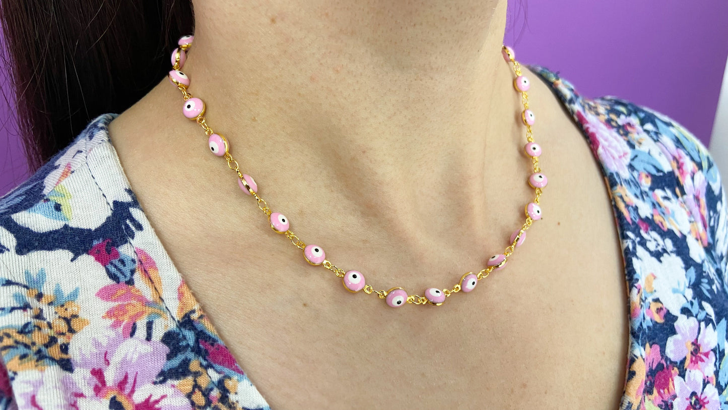 Choker ojos medianos rosa #M2