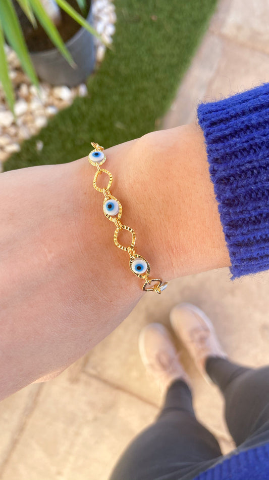 Pulsera ajustable ojos blancos con  eslabon #M1