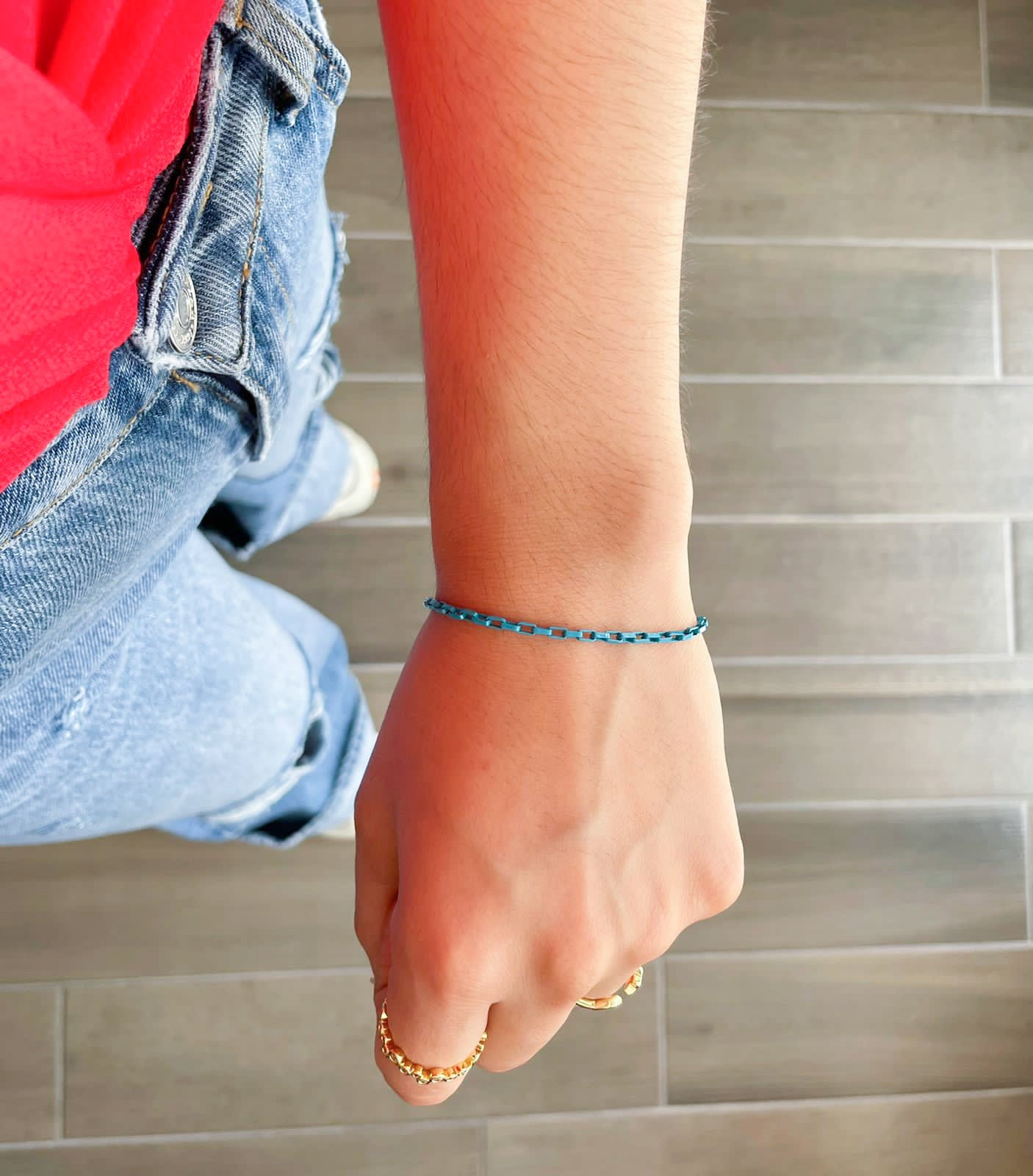 Pulsera eslabones cuadrados azul #M8.2