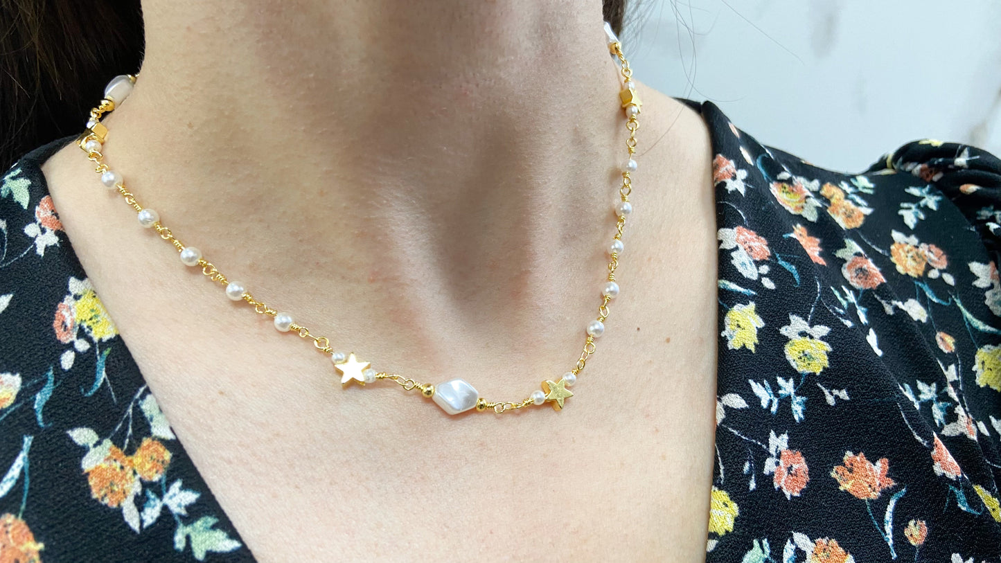 Choker estrella solida con perla #M12.2